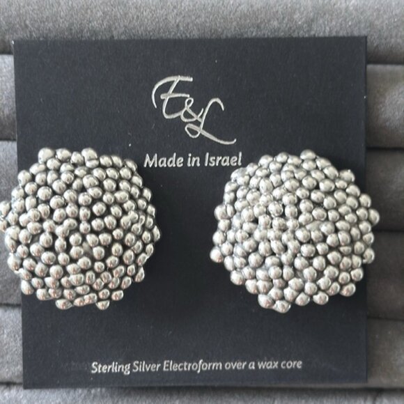 E&L Sterling Silver Bubble Round Popcorn Earrings Electroform Israel NEW - Picture 2 of 9